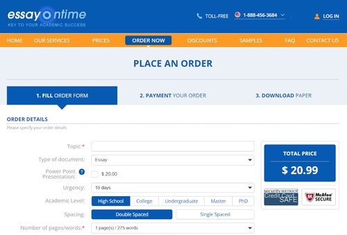 essayontime ordering process