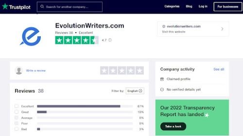 EvolutionWriters trustpilot