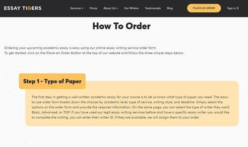 EssayTigers ordering process