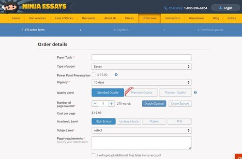 NinjaEssays ordering process