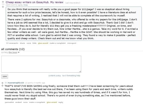 EssayHub reddit reviews