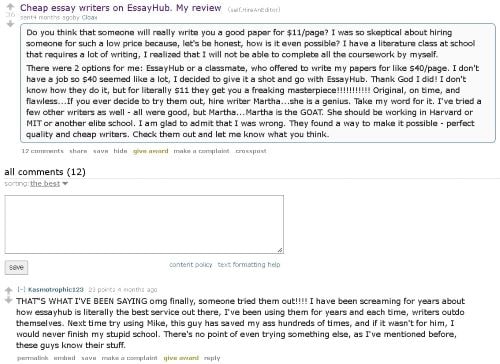 EssayHub reddit reviews