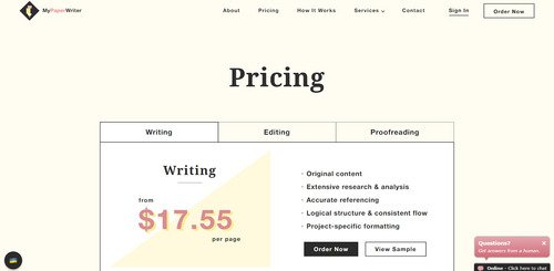 MyPaperWriter pricing